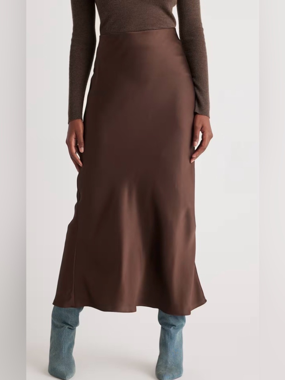 NWT QUINCE Sz Large Mulberry Washable 100% Silk Brown Maxi Skirt